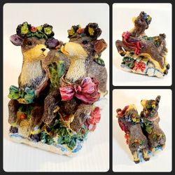 K's Collection Figurine Santa's Reindeer Wearing Christmas Bows & Holly Garland