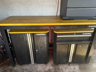 husky work bench and cabinets