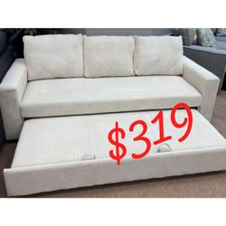 Beige / Fog / Dark Gray  Corduroy Sleeper Sofa With Pull Out Bed  - August Sale ! 