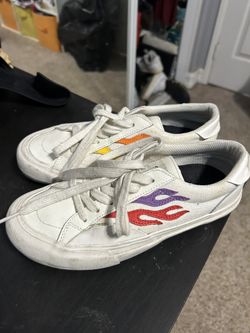 White STRAYE Sneakers With Rainbow Stripes 