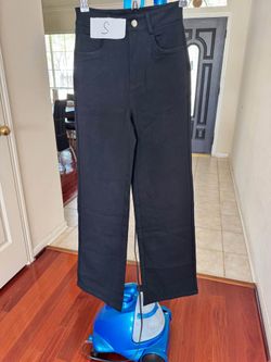 Women's Black Wide Leg Dress Pants, High Waist Stretch, Size S — New