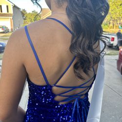 Beautiful Royal Blue sequined homecoming or formal dress with a corset back.