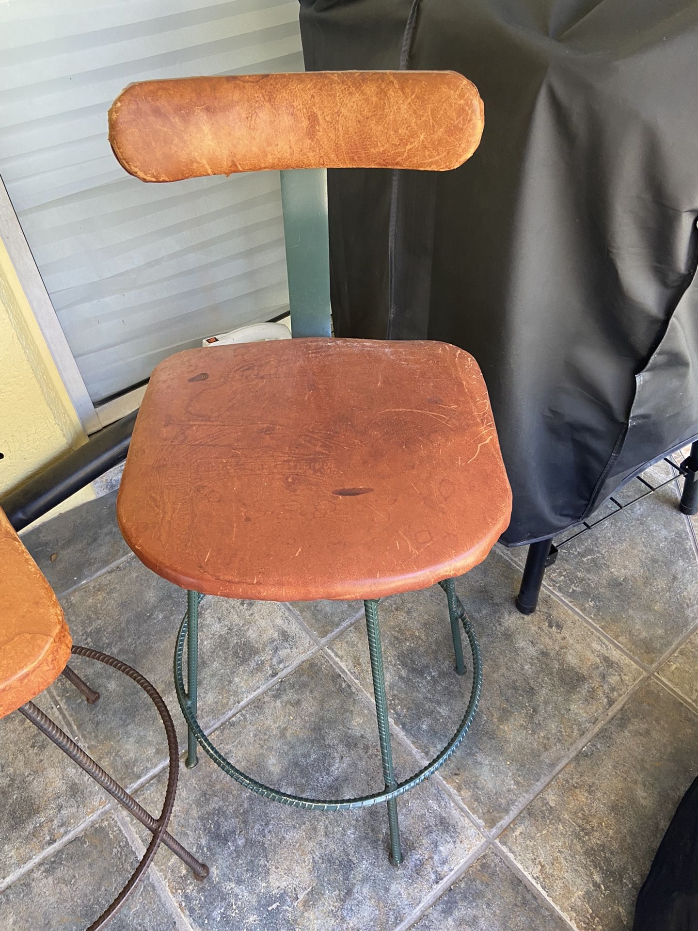 2 Handmade Leather Bar Stools