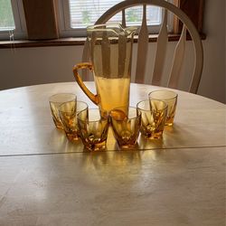 Pitcher And Matching Glasses Depression Glass