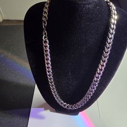 Stainless Steel Cuban Link Chain Necklace Thick Silver Tone 20inch