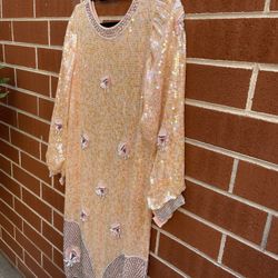 Sequined Peach Mini Dress 