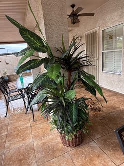 Large Artificial Tropical Plant in Wicker Basket