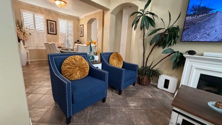 Blue Accent Chairs with Nailhead Trim – Set of 2 in excellent condition