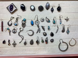 Large Lot of 40 Vintage Sterling Silver Single Earrings – Turquoise, Abalone & Southwest Pieces