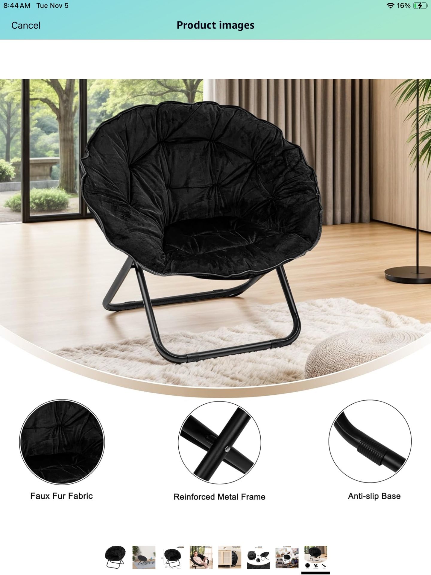 Folding Saucer Chairs for Adults, Comfy Faux Fur Moon Saucer Chair for Dorm Bedroom Living Room Reading and Relaxing