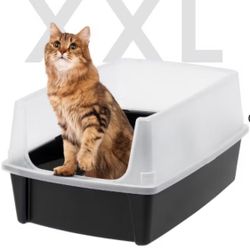  Extra Large Open Top Cat Litter Box with Scatter Shield, Sturdy Easy to Clean Open Air Kitty Litter Pan with Tall Spray
