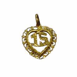 Pendant Solid Gold 14k. Heart Quinceañera