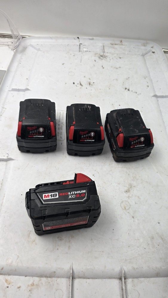 set 4 Milwaukee M18 Red Lithium XC 5.0 Compact Battery Pack