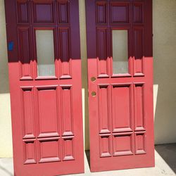 Solid Wood Heavy Exterior Doors Vintage Mid Century 