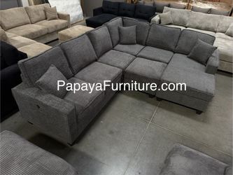 New! Chenille Sectional, Reversible Sectional Couch, Slate Gray Sectional, Gray Couch, Modular sectional, Sofa, Non-corduroy Couch,USB Ports Sectional