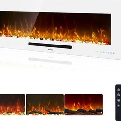 1518c 50 inch Electric Fireplace, Recessed & Wall Mounted Fireplace Heater with Remote Control and 750/1500W Thermostat, Multicolor Flame Combination