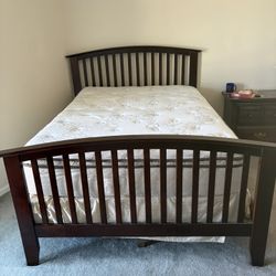 OBO! Full Size Wooden Bed Frame + Clean Mattress. Make an Offer!
