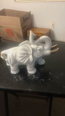Vintage Iridescent White Porcelain Elephant Statue