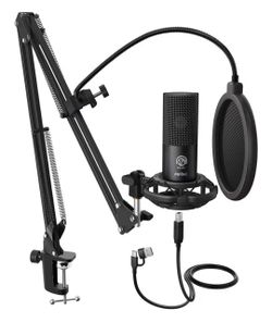 Micrófono USB de condensador de estudio, kit de micrófono para computadora con brazo de brazo ajustable,