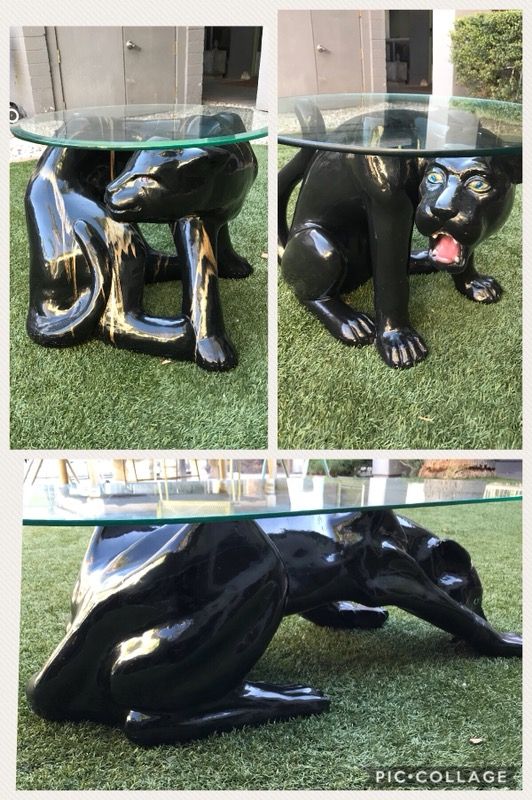 Vintage 70s mid century black panther coffee end table