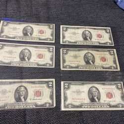 Billetes De $2 Sello Rojo Serie 1953 A,B