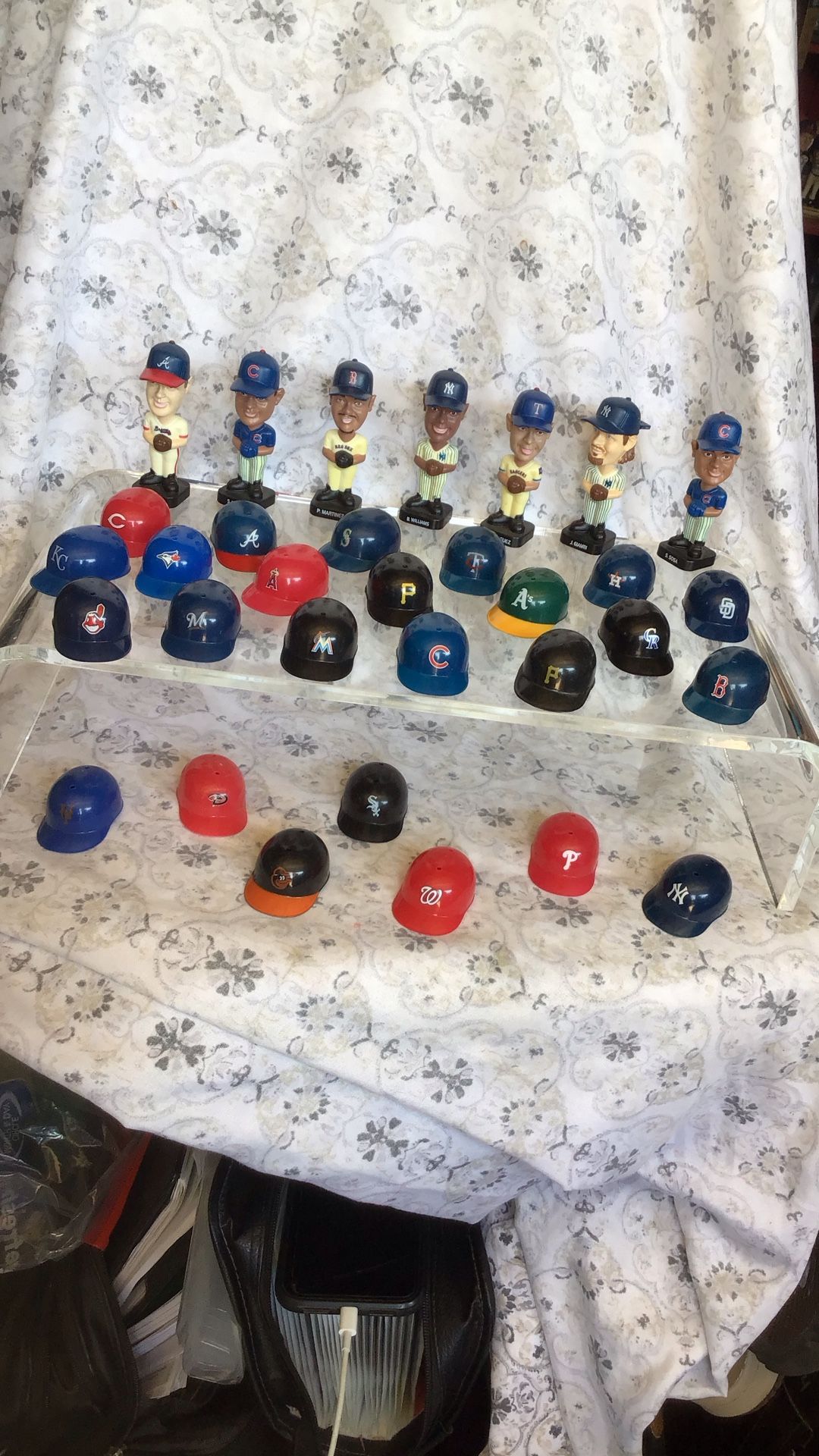 Collectible MLB Mini Replica Baseball Helmets And Mini Action Figures 