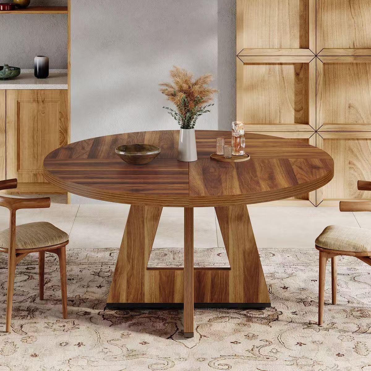 Only table ! Round Dining Table for 4, 47" Wooden Kitchen Table Farmhouse Dinner Table