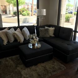 Black Sectional & Ottoman 
