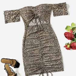 Sexy Leopard Off The Shoulder Cutout Stretch Dress, Size M  Like New Wore Once