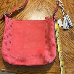 Coach crossbody Legacy perforated leather duffle bag K1(contact info removed)2 in brilliant watermelon color