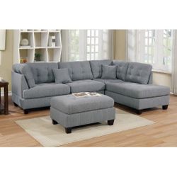 Grey Reversible Sectional & Ottoman 