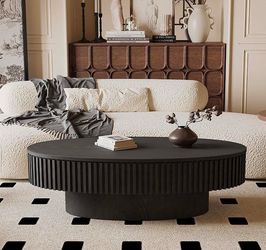 Black Oval Coffee Table w/ Hidden Storage