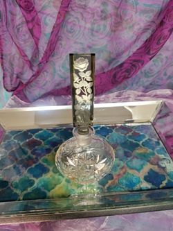 Vintage Crystal Morlee Perfume Bottle Smokey Stopper Floral