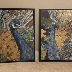 Peacock Bird Wall Art. Set of 2