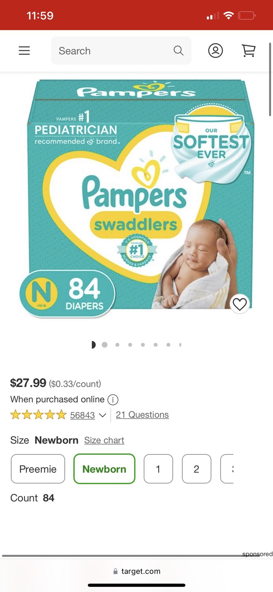 NB Pampers 84 Count Never Opened Diapers 