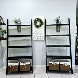 2 Wood ladder shelves 