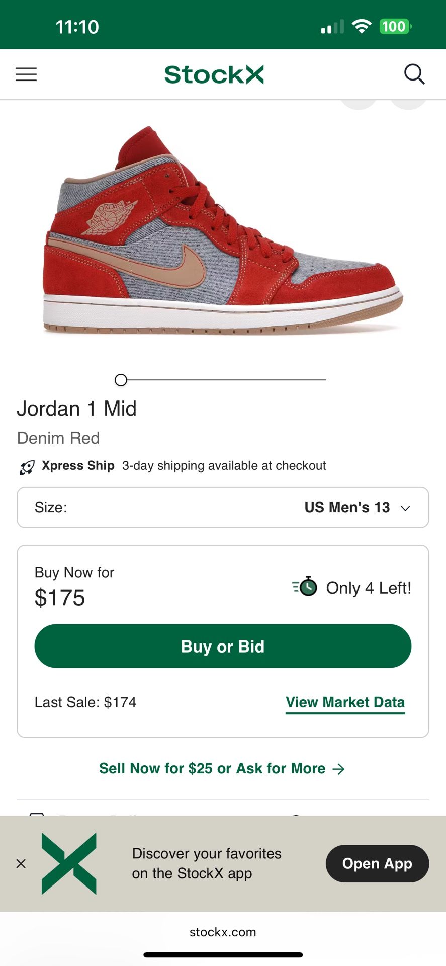 Air Jordan 1 Denim Red Cinnabar Hemp Sz 13