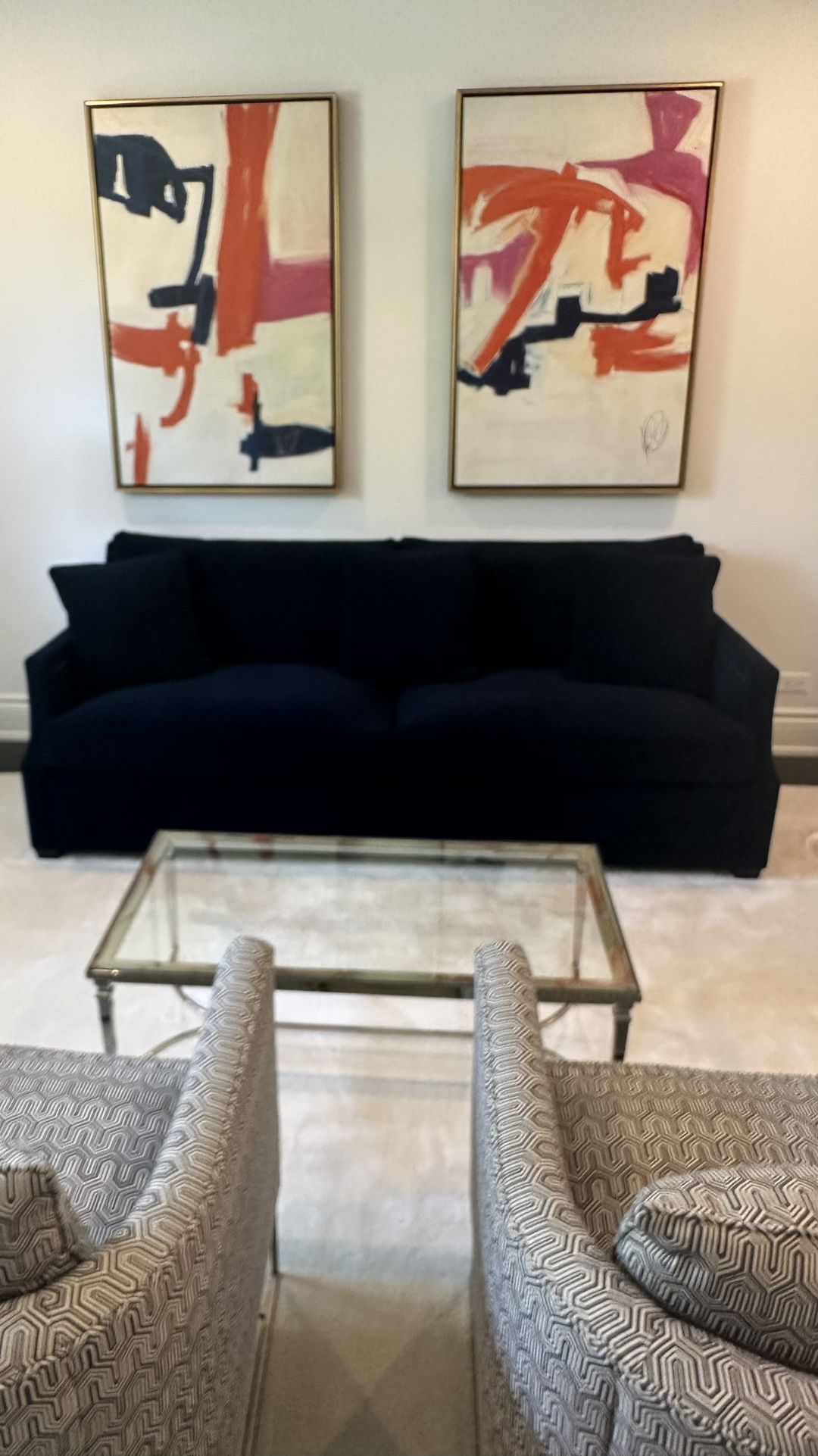 Bernhardt navy velvet couch $2k