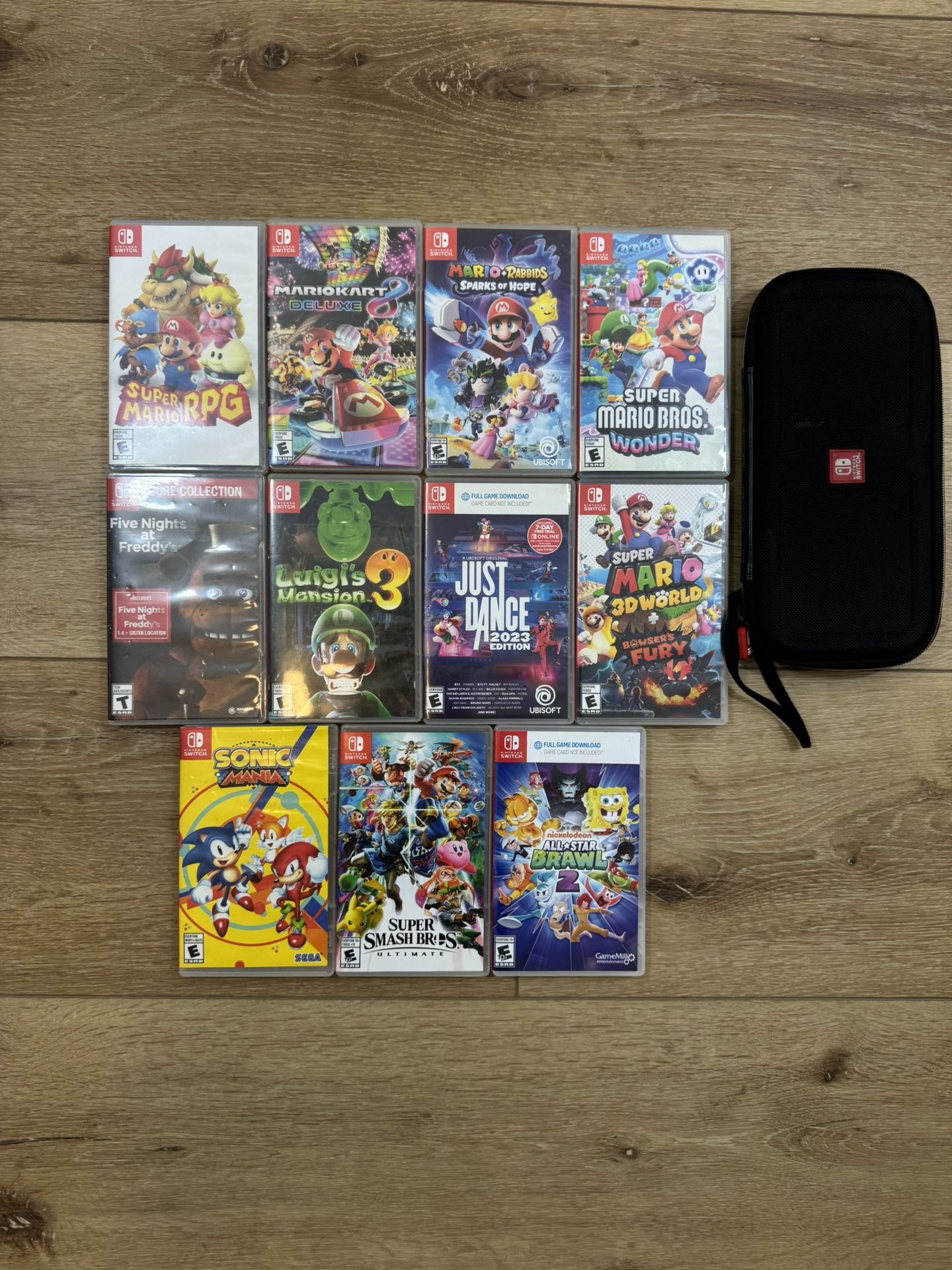 Nintendo Switch Empty Game Cases Lot (11) + Carrying Case