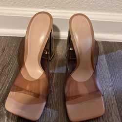 Zara, Clear Heels And Straps Nude, Square Toe Box Size 9