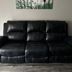 Black Leather 3 Seat Couch - Reclines on Both sides USED