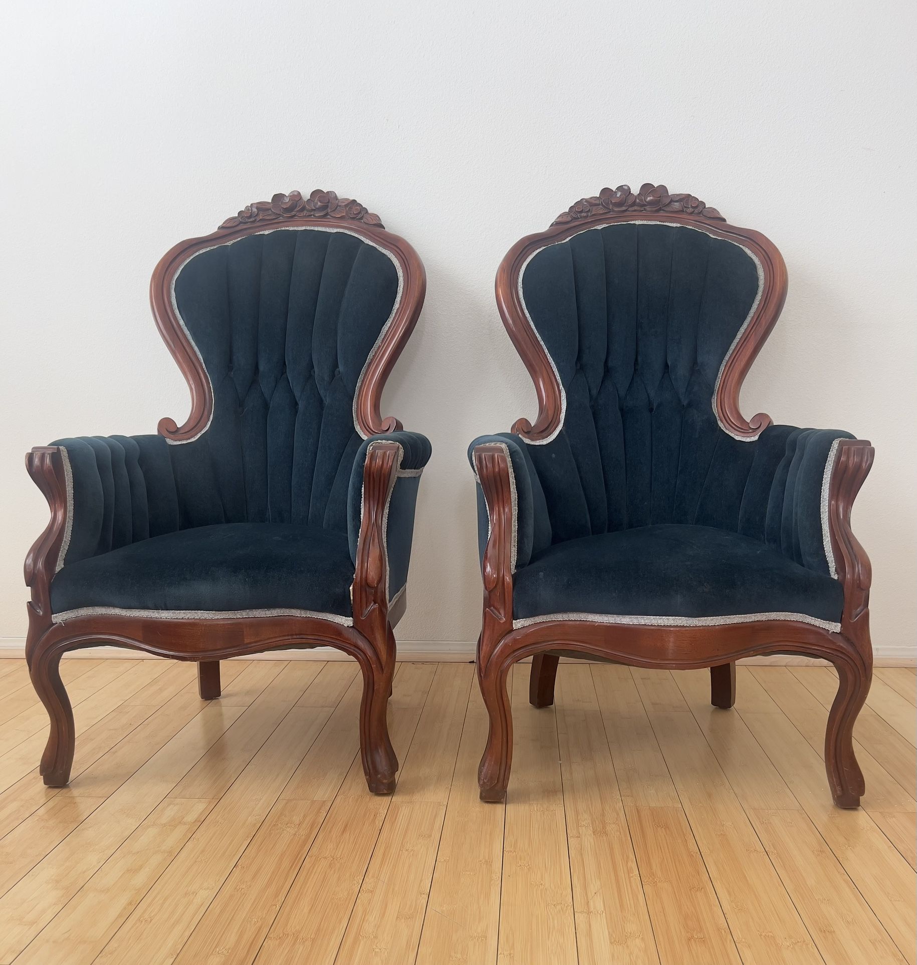 Vintage 1930 Kimball Victorian Blue Velvet Chair. These Are Selling For $200 Each Or $400 For Both