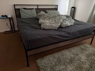 California king Metal and Wood Platform Bed Frame
