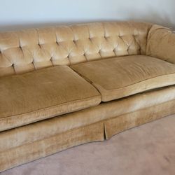 Hollywood Regency Gold Tufted Couch Sofa Loveseat Set