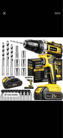 21V Cordless Rechargeable Drill Tool Set with 2 Batteries, Drill Driver, Hand Tools, Screwdriver, Bit Set & Storage Case