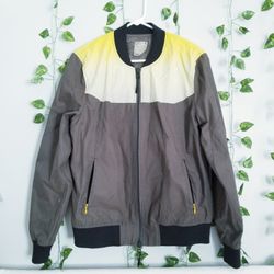 Asos Color Block Yellow Full Zip Mens Med Lightweight Cotton Blend Bomber Jacket