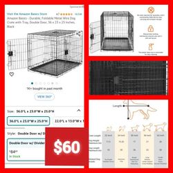 Amazon Basics - Durable, Foldable Metal Wire Dog Crate with Tray, Double Door, 36 x 23 x 25 Inches, Black
