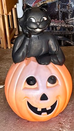 Black Cat on Pumpkin Halloween Blowmold