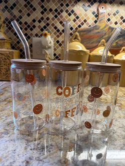 Glass Can Cups with Bamboo Lids and Straws – Set of 3