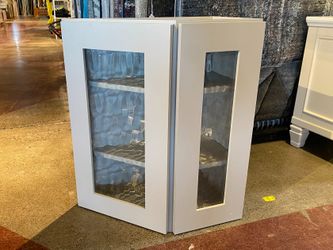 NEW! Cloud Grey Angled Corner Cabinet w/ Ripple Glass